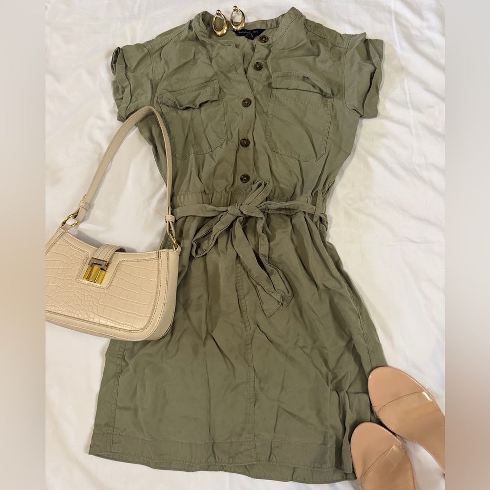 Banana Republic Army Green Button-Up Mini Dress